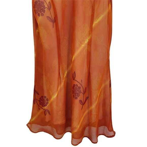 90's Vibrant Orange Floral Sheer Sleeveless Scoop Neck Swing Slip Dress Sz LP - Picture 5 of 8